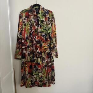 ✅Lennie for Nina Leonard splatter colored wrap style midi work career dress